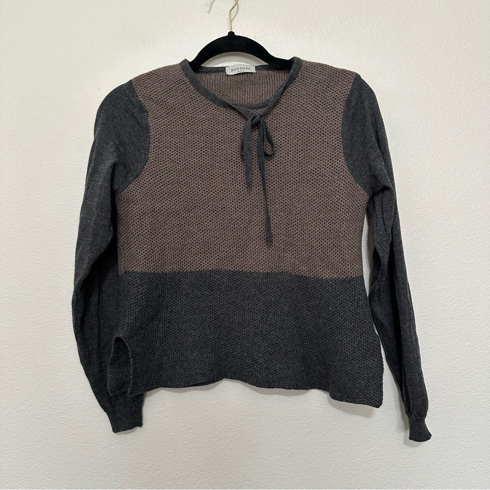 Rosso35 Genova womens loop knit bow tie neck pullover colorblock wool sweater 44